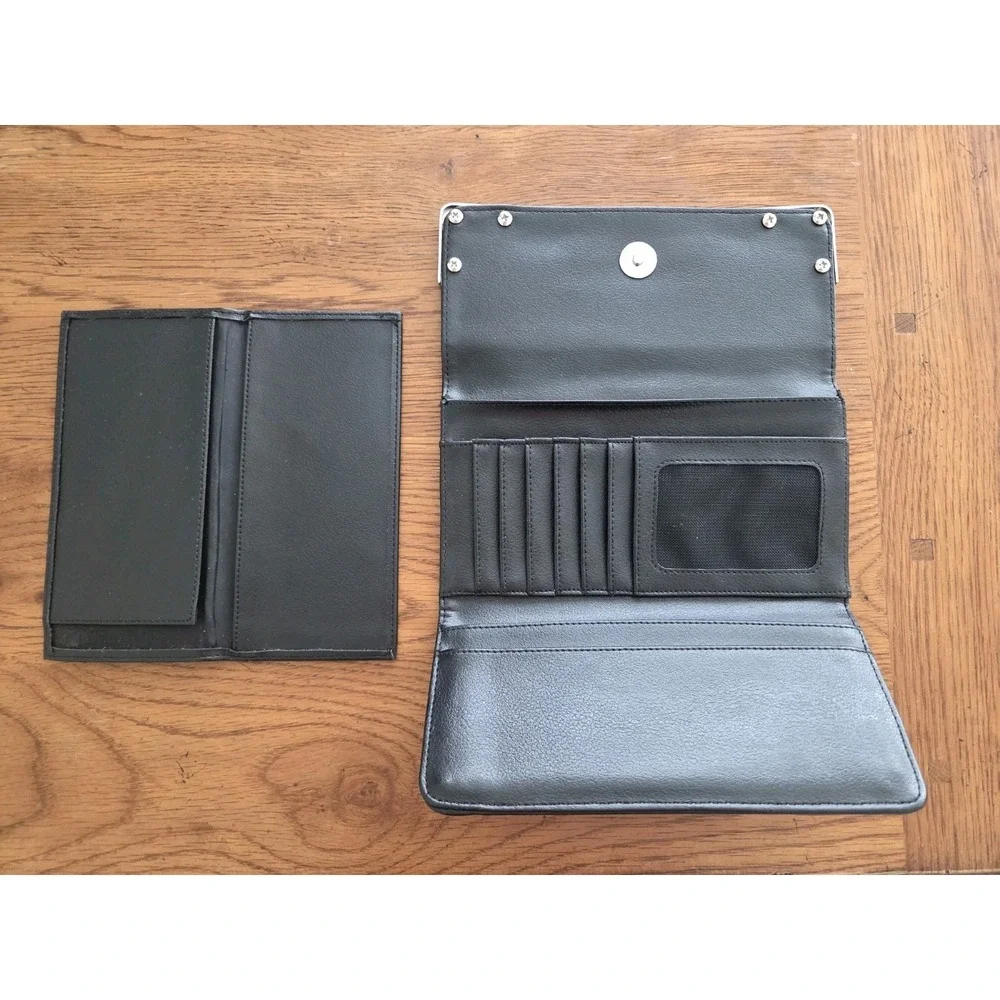 Designer Metal Heart Accent Black Faux Croc‎ Leather Wallet With Checkbook Cover